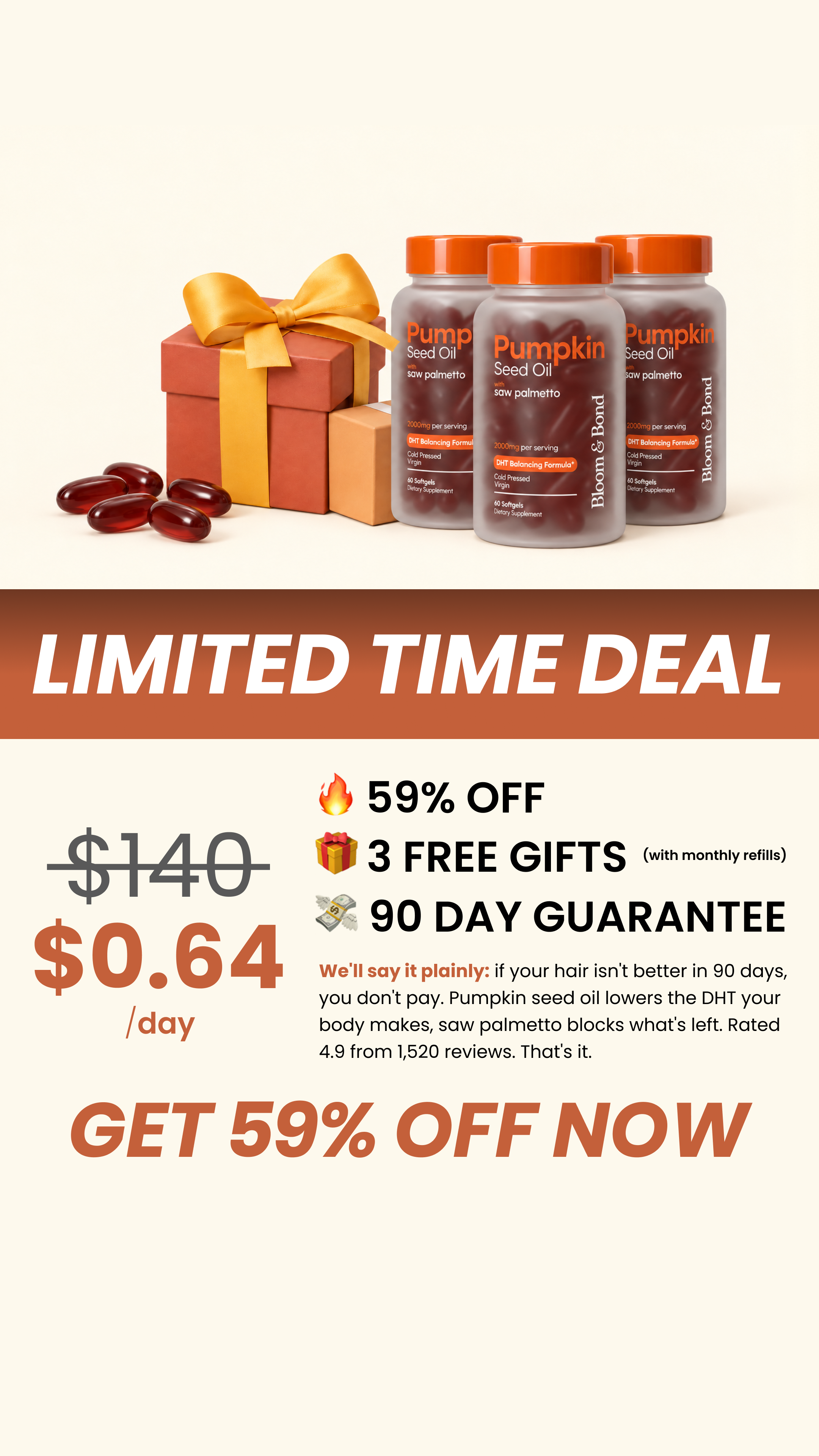 Bloom & Bond Facebook ad: Thicker, Fuller Hair, Naturally