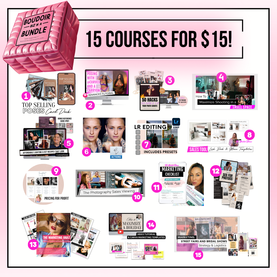 The Boudoir Divas Facebook ad: Access 15 full courses for just $15!