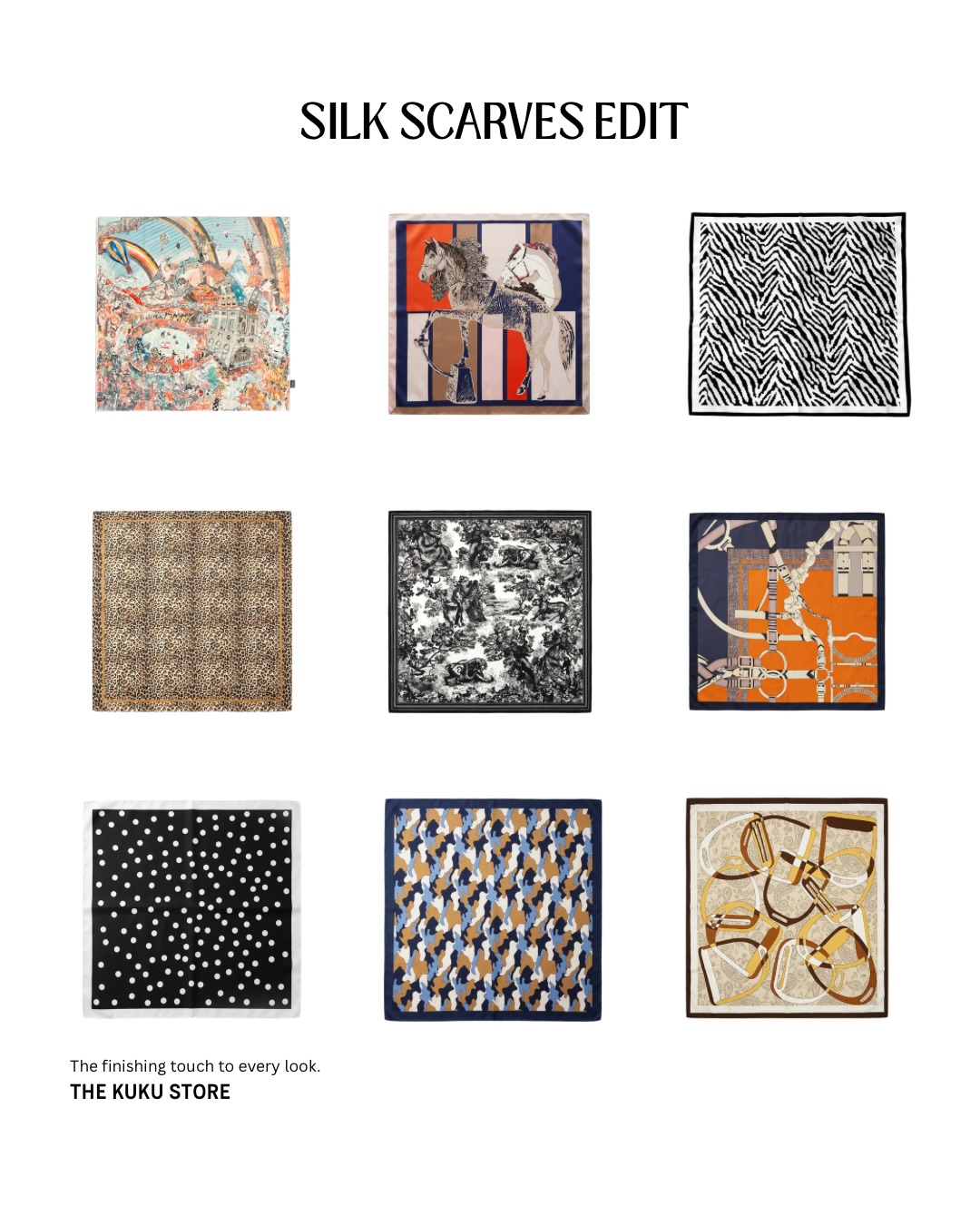 KUKU.store Facebook ad: These silk scarves belong in every wardrobe.