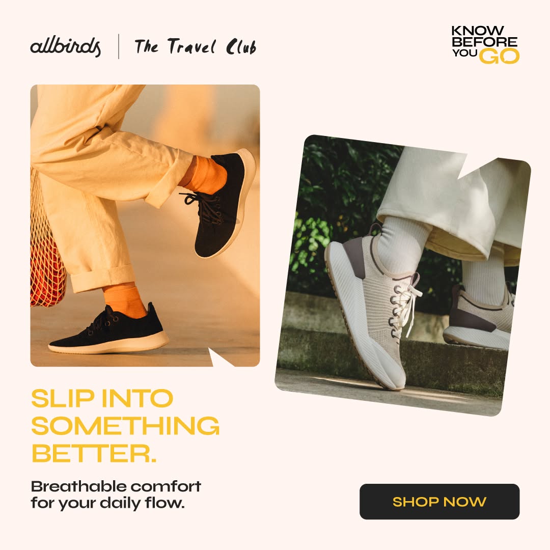 The Travel Club Facebook ad: Shop Allbirds at The Travel Club