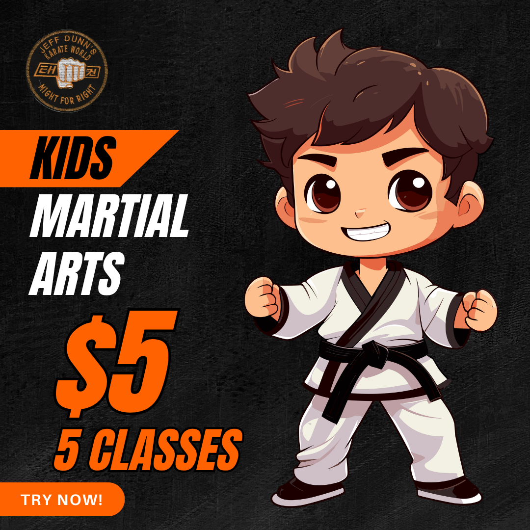 Karate World Kenilworth Facebook ad: Kids Martial Arts, 5 for $5