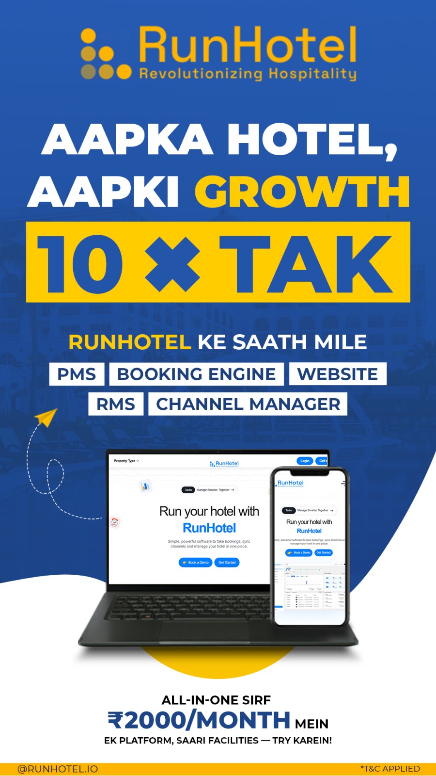 RunHotel Facebook ad: Aapka Hotel, Aapki 10× Growth!