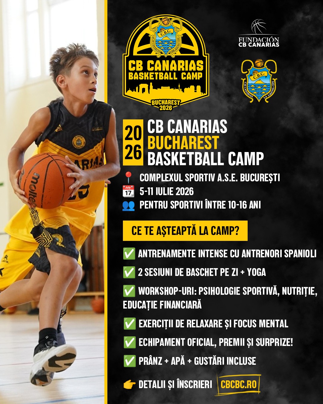 CB Canarias Bucharest Basketball Camp Facebook ad: La CB Canarias Basketball Camp, fiecare zi vine…
