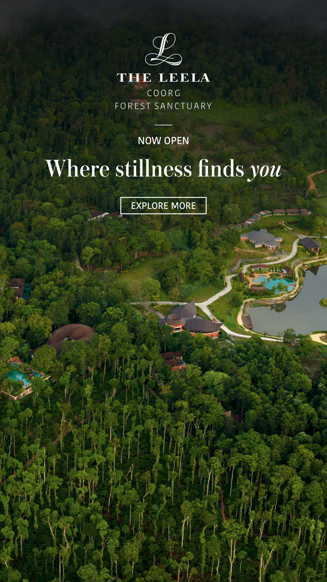 The Leela Coorg Forest Sanctuary Facebook ad: In the mist-laden highlands of Coorg, immersive nature…