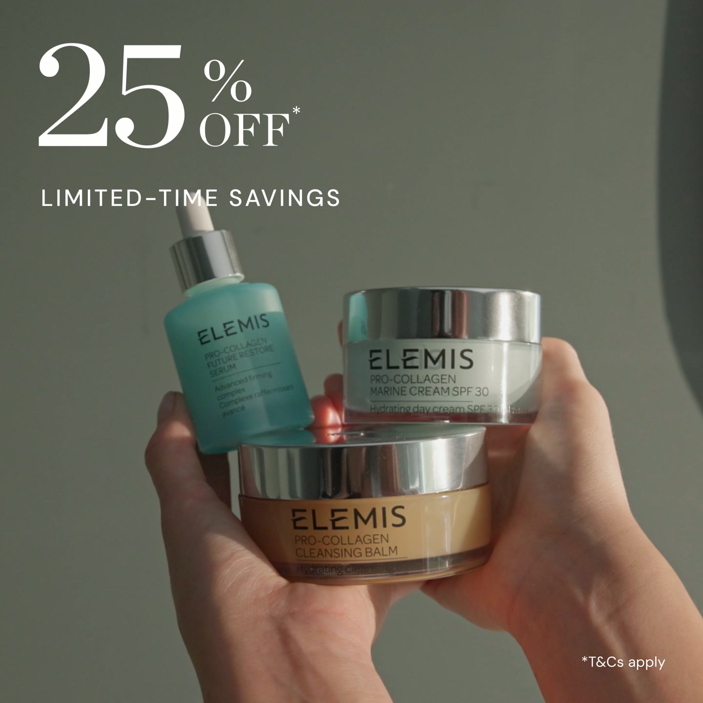 Elemis Facebook ad: 25% off: reveal your radiance