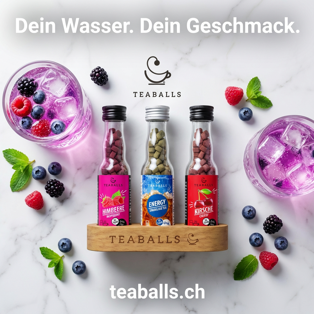 Teaballs.ch Facebook ad: Natürliches Flavoured Water mit TEABALLS