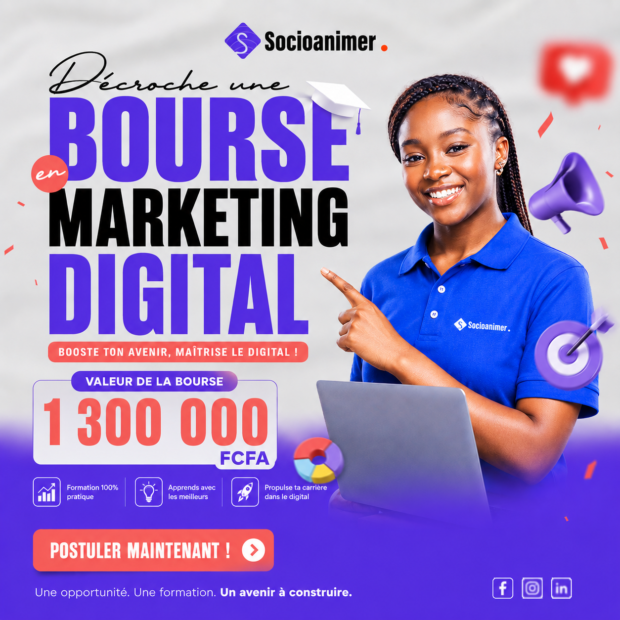 Socioanimer Facebook ad: Candidatez maintenant