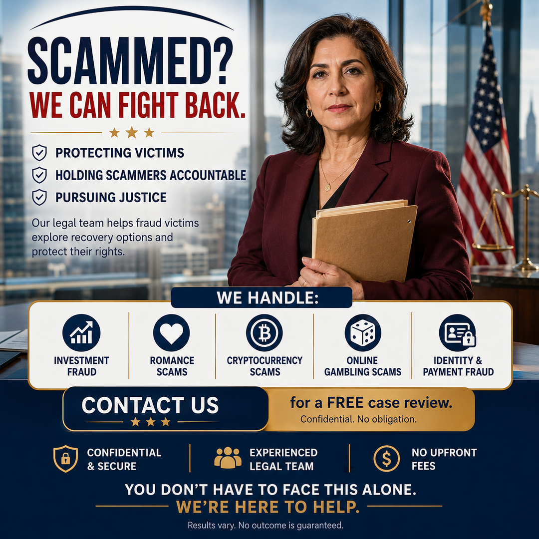 Latham & Watkins International Law Firm Facebook ad: If you've lost money to a scam, reach out today for a…