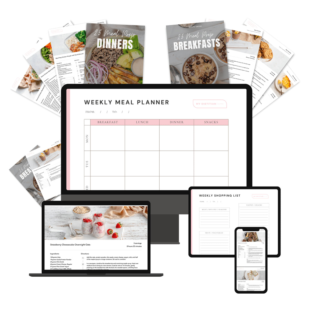 My Dietitian Clinic Facebook ad: 75 dietitian-designed meal prep recipes, simple…