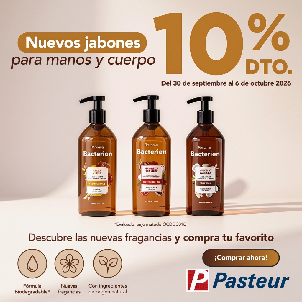 Farmacias Pasteur Facebook ad: NUEVOS jabones líquidos BACTERION!