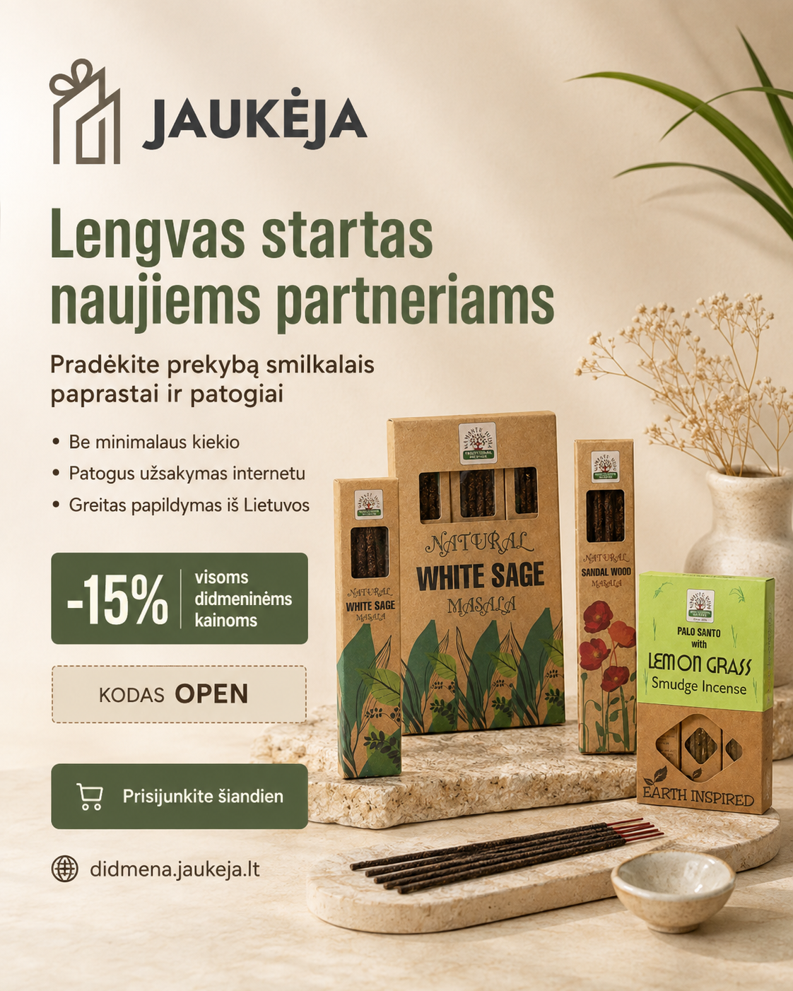 Jaukeja.lt Facebook ad: Lengvas startas naujiems partneriams! -15%