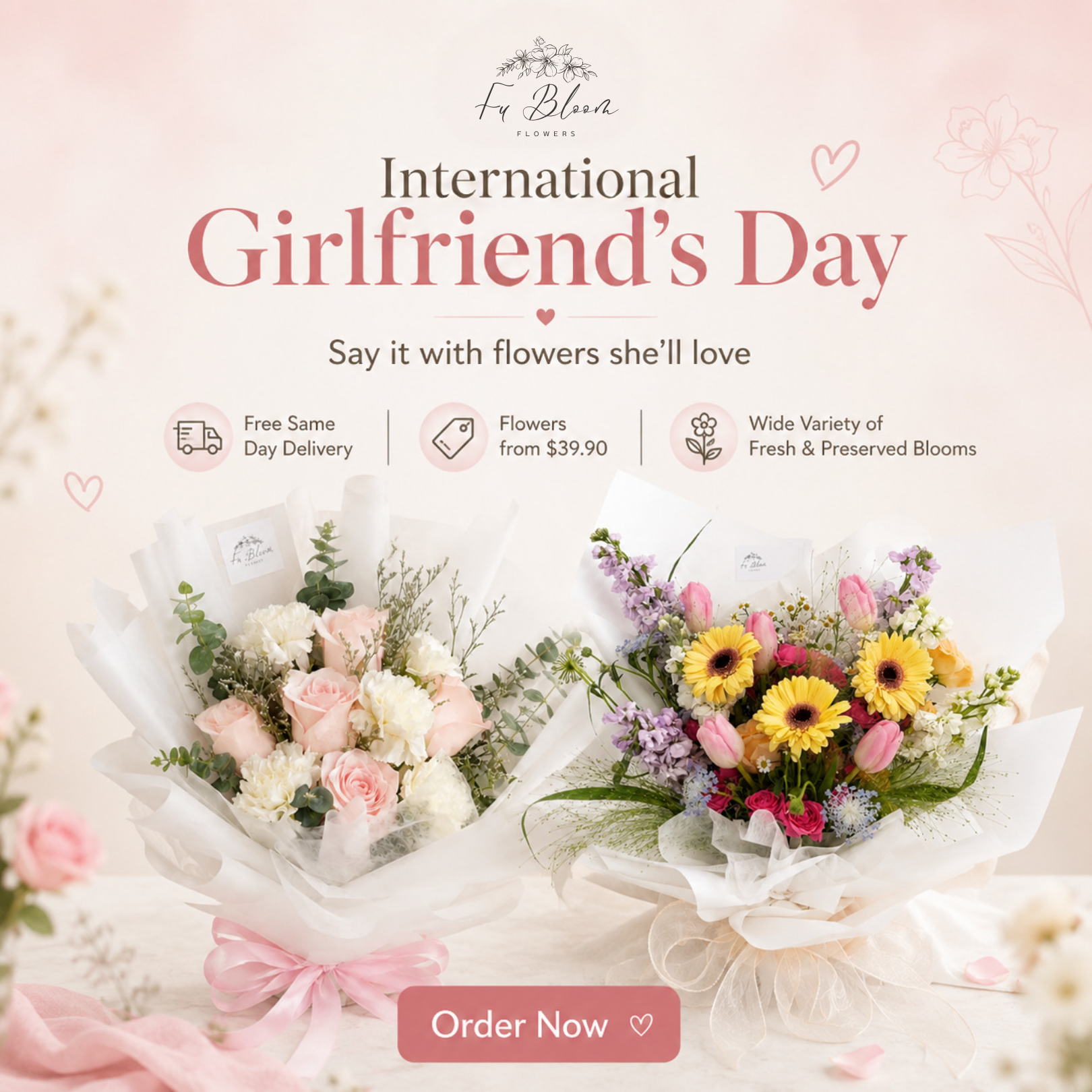 Fu Bloom Flowers Facebook ad: Beautiful Blooms from $39.90