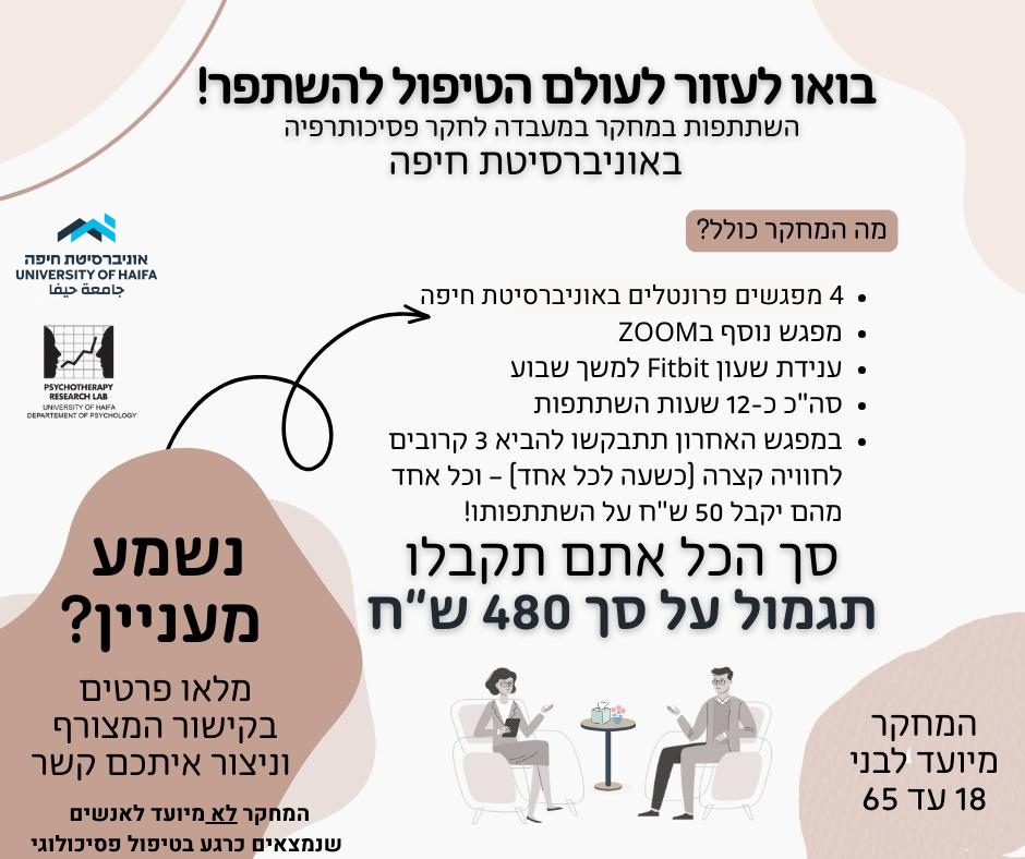 טיפול בדיכאון, המעבדה לחקר פסיכותרפיה, אונ' חיפה Facebook ad