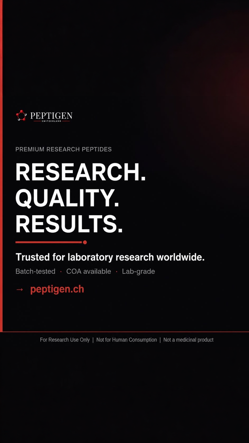 Peptigen Academy Facebook ad: Research use only, high quality peptides