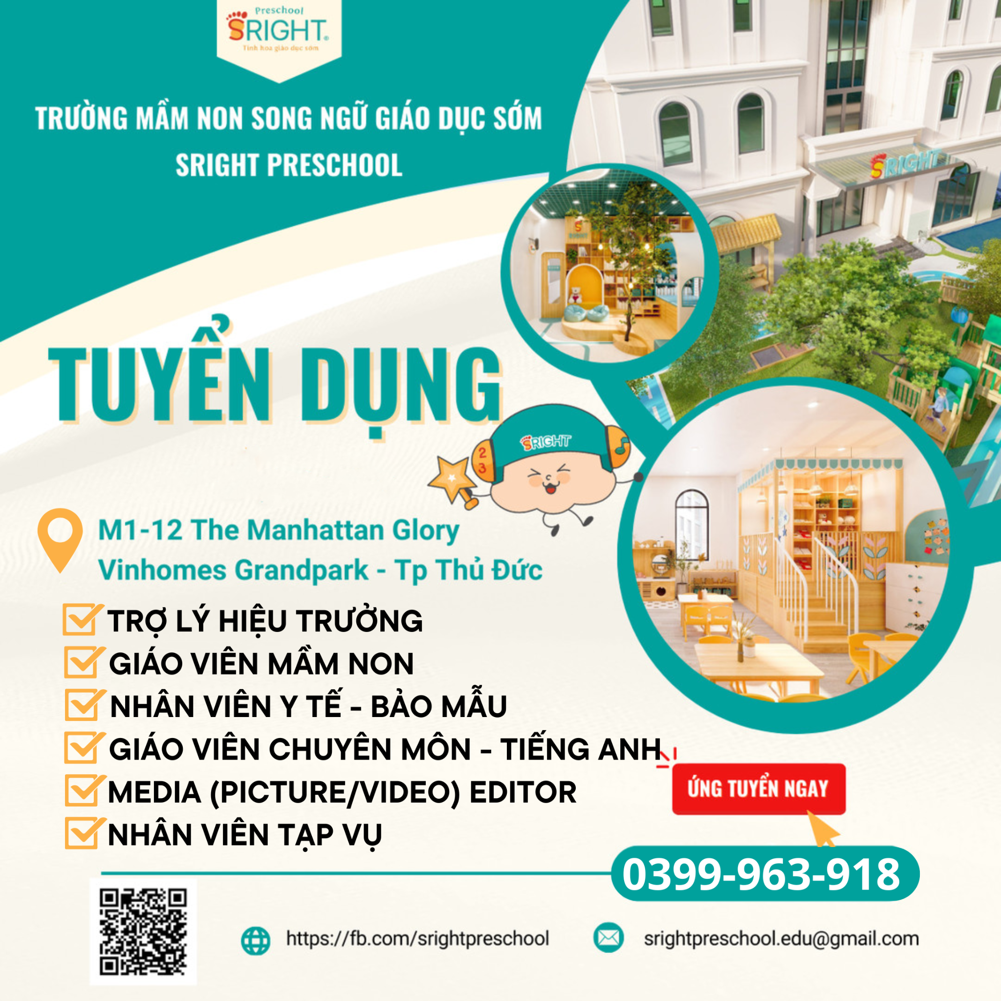 Trường Mầm Non Song Ngữ Giáo Dục Sớm SRight Preschool Facebook ad: Ứng tuyển ngay