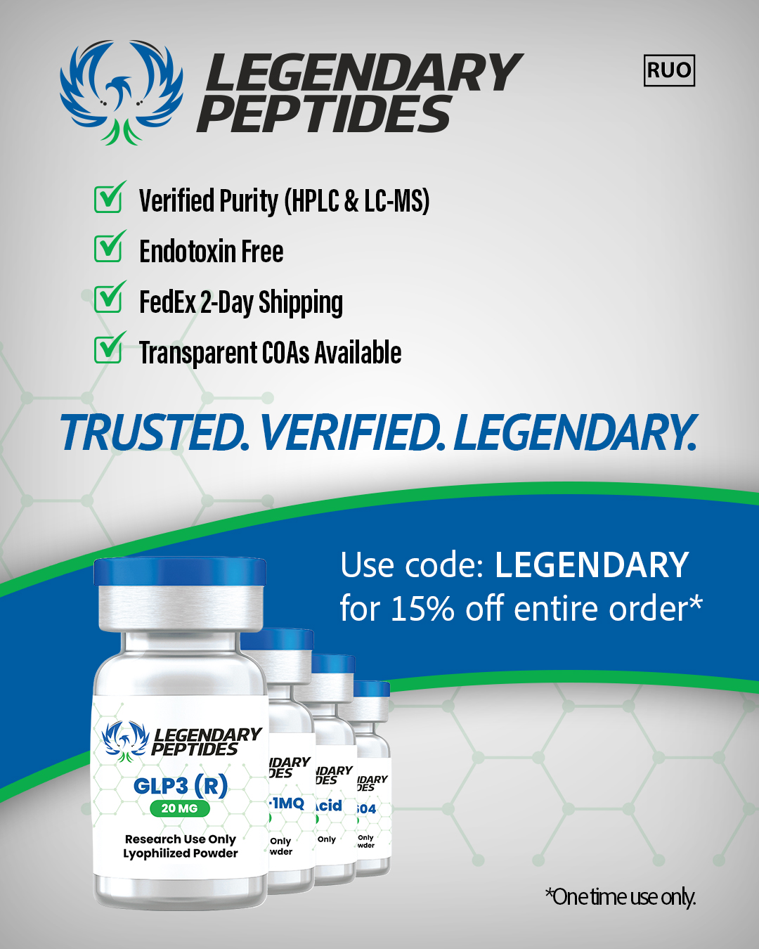 Legendary LLC Facebook ad: Research Peptides & Peptide Stacks | Legendary Peptides