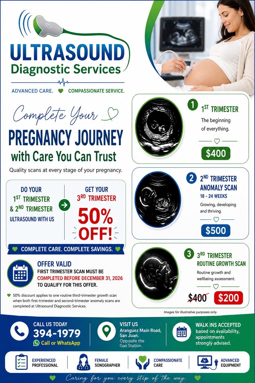 Ultrasound Diagnostic Services Facebook ad: 𝐂𝐨𝐦𝐩𝐥𝐞𝐭𝐞 𝐘𝐨𝐮𝐫 𝐏𝐫𝐞𝐠𝐧𝐚𝐧𝐜𝐲…