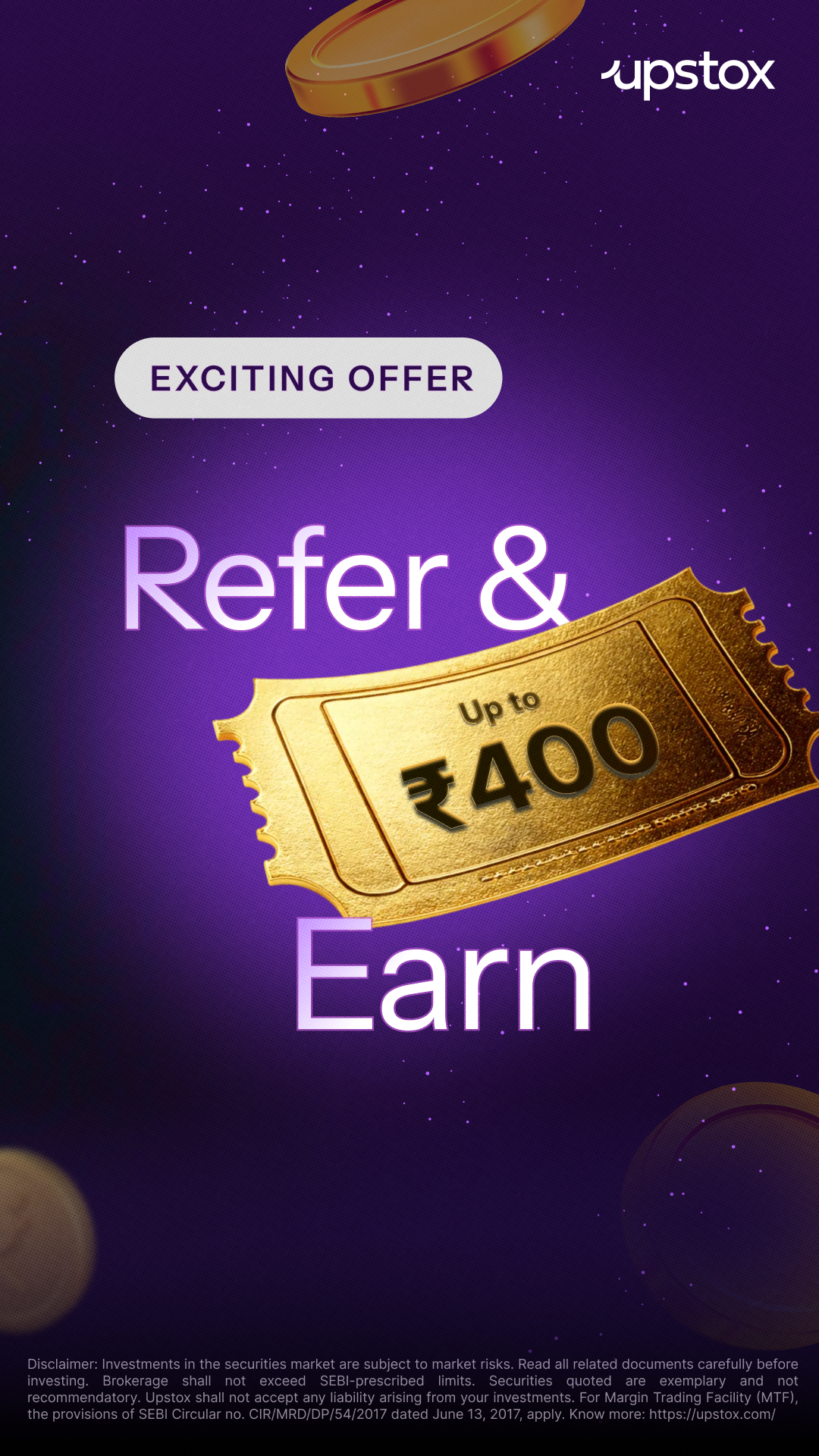 Upstox Facebook ad: Earn up to ₹400 per friend