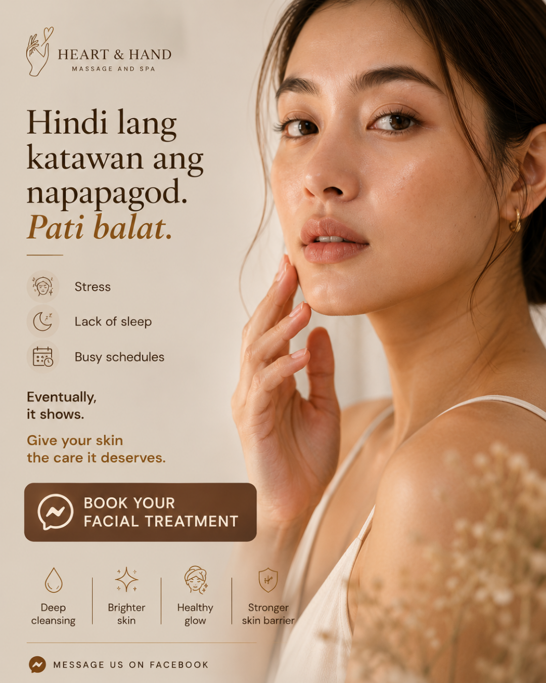 Heart And Hand - Massage And Spa Facebook ad: Your skin tells your story.