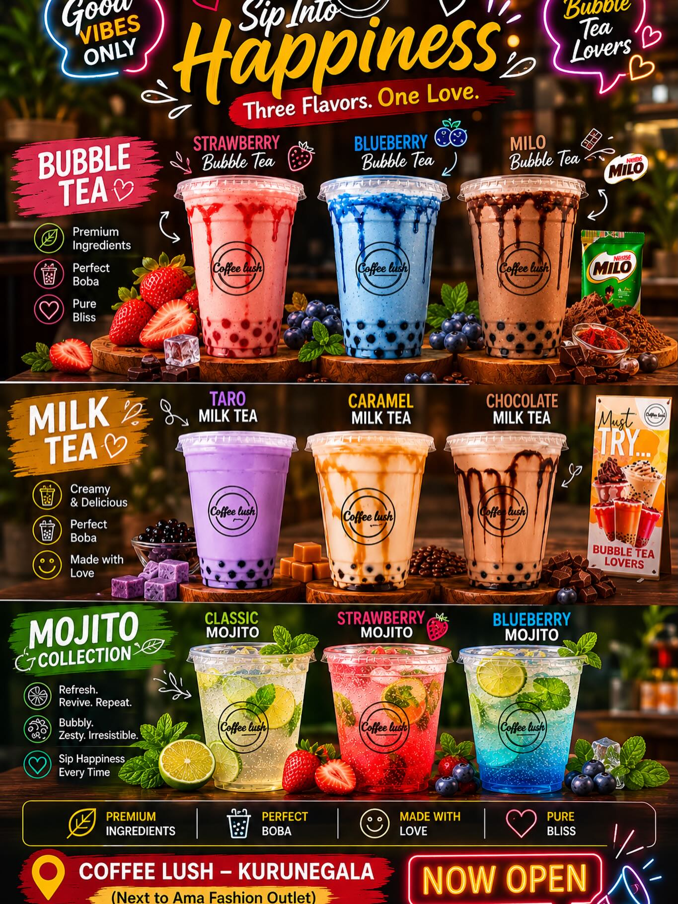 Coffee Lush Facebook ad: Sip Into Happiness at Coffee Lush!