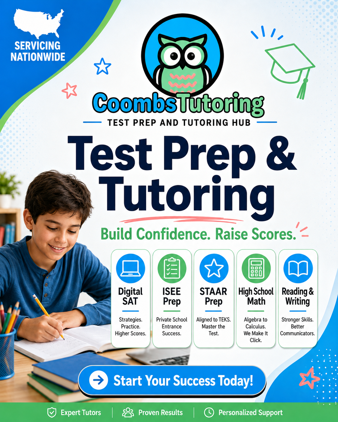 Coombs Tutoring Facebook ad: Servicing Nationwide