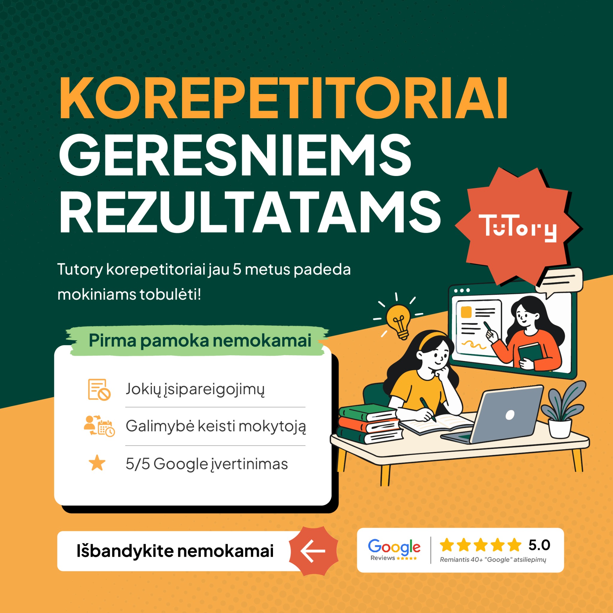 Tutory.lt Facebook ad: Korepetitoriai