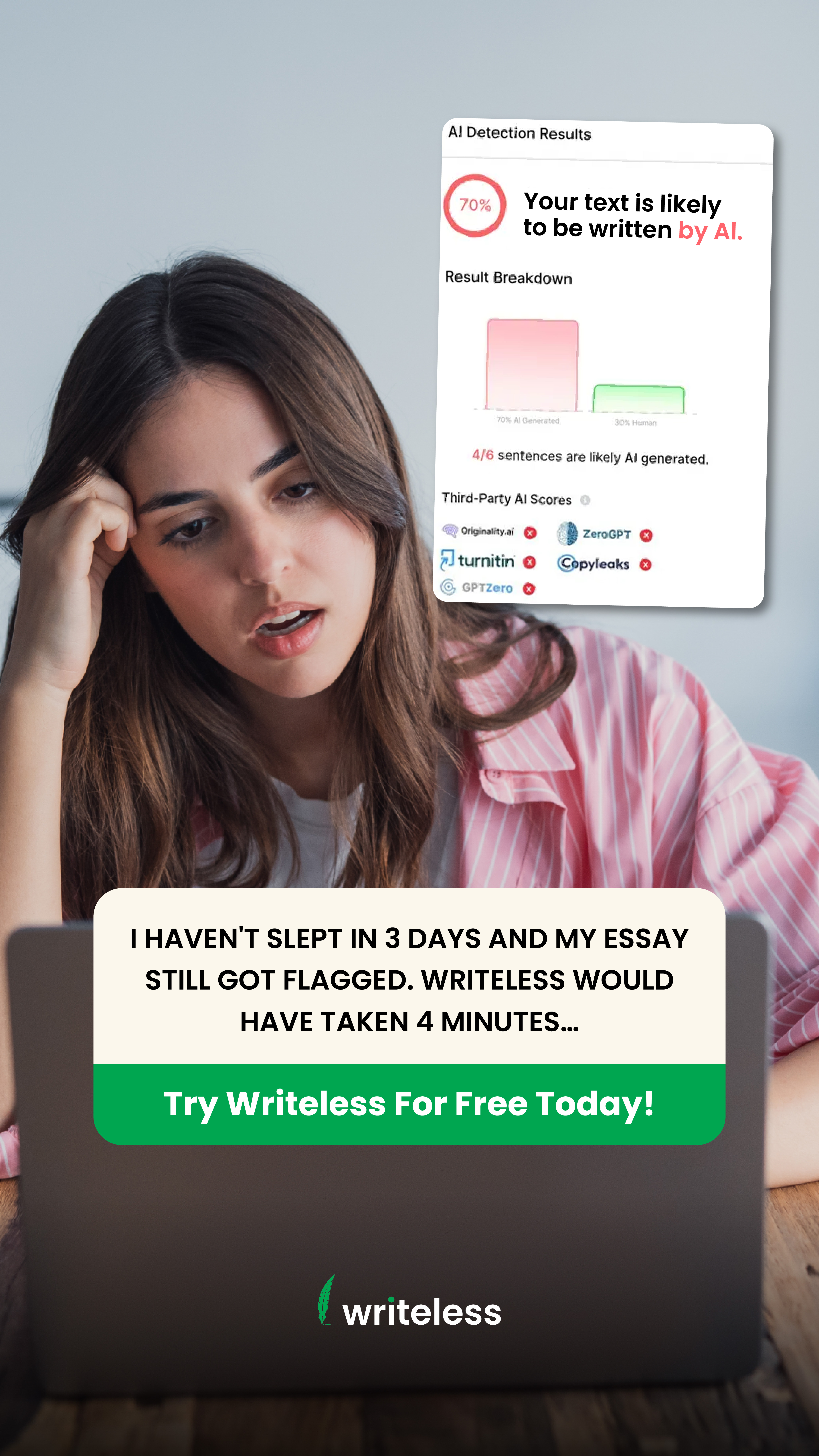 Writeless AI Facebook ad