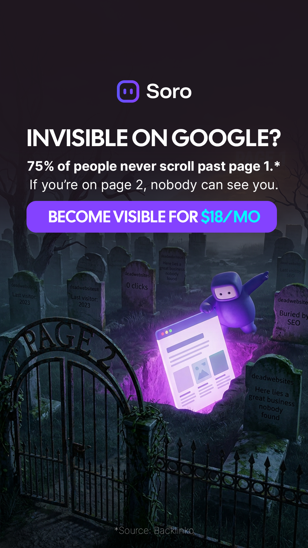 Soro SEO Facebook ad: Rank #1 on Google