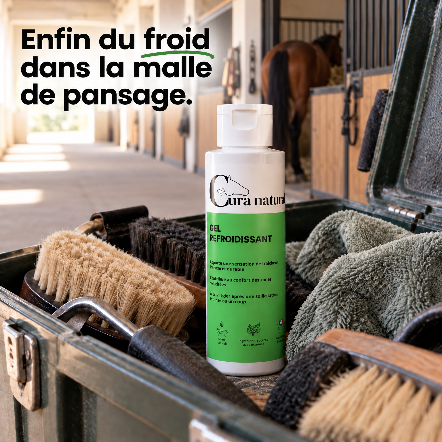 Cura naturale Facebook ad: Gel refroidissant pour cheval · Note 4,9/5