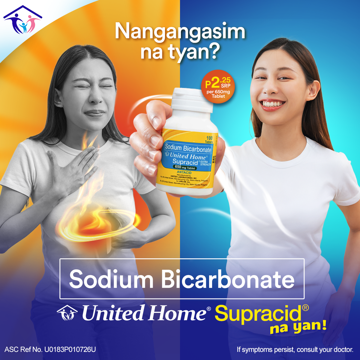 United Home Products Facebook ad: Basta acid, Supracid!