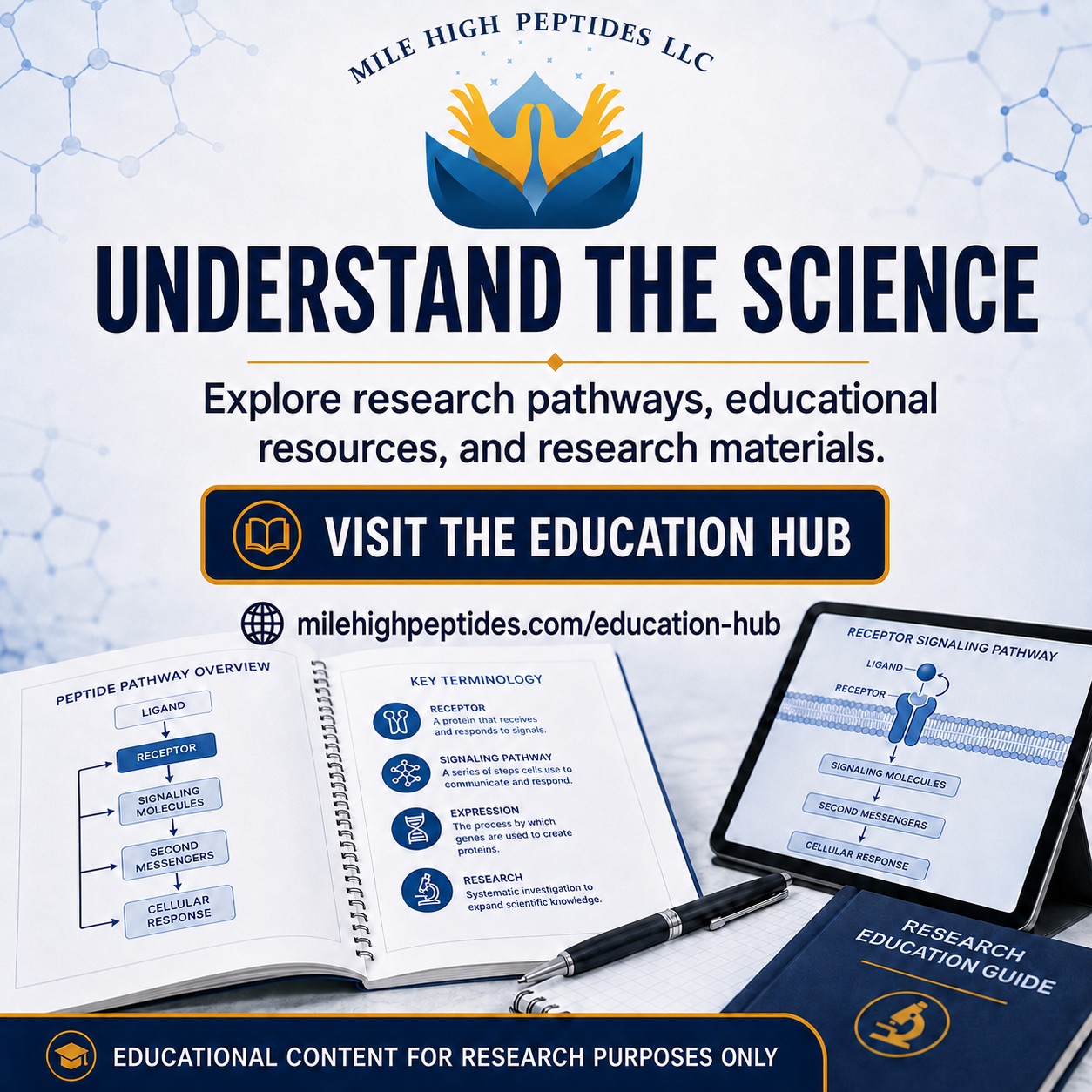 Mile High Peptides Facebook ad: Peptide Research Education Hub | Mile High Peptides LLC