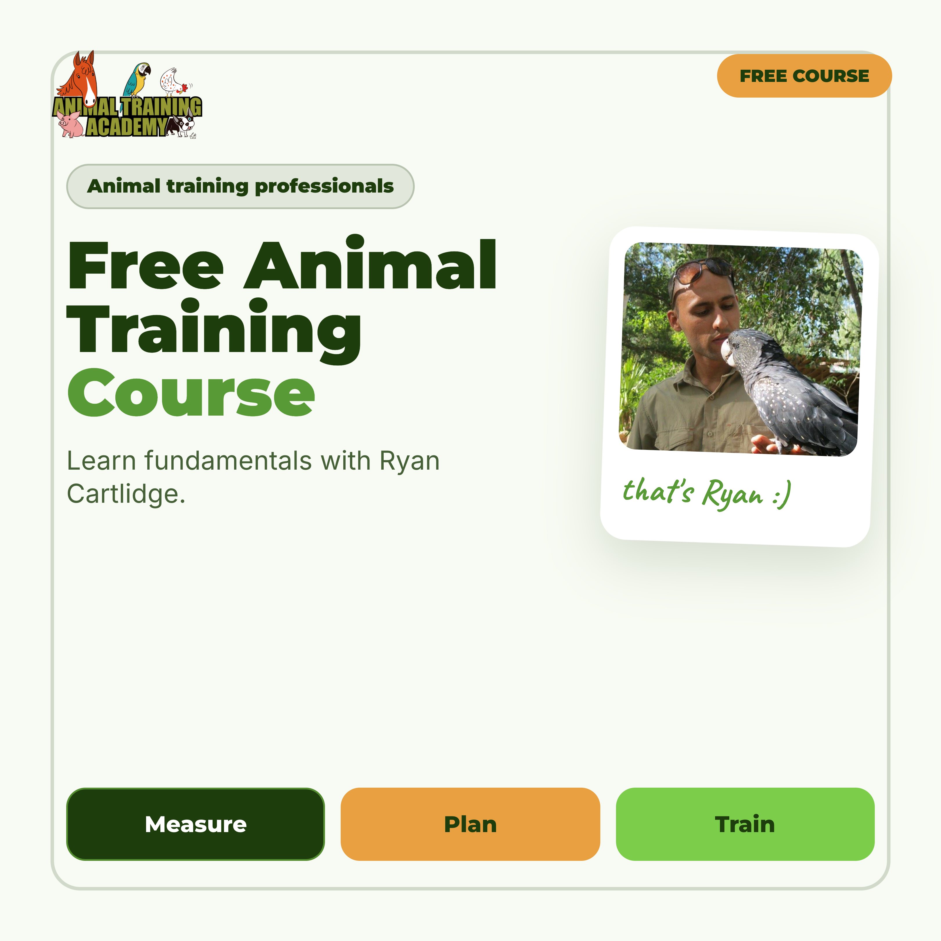 Animal Training Academy Facebook ad: Free Animal Training Fundamentals Course