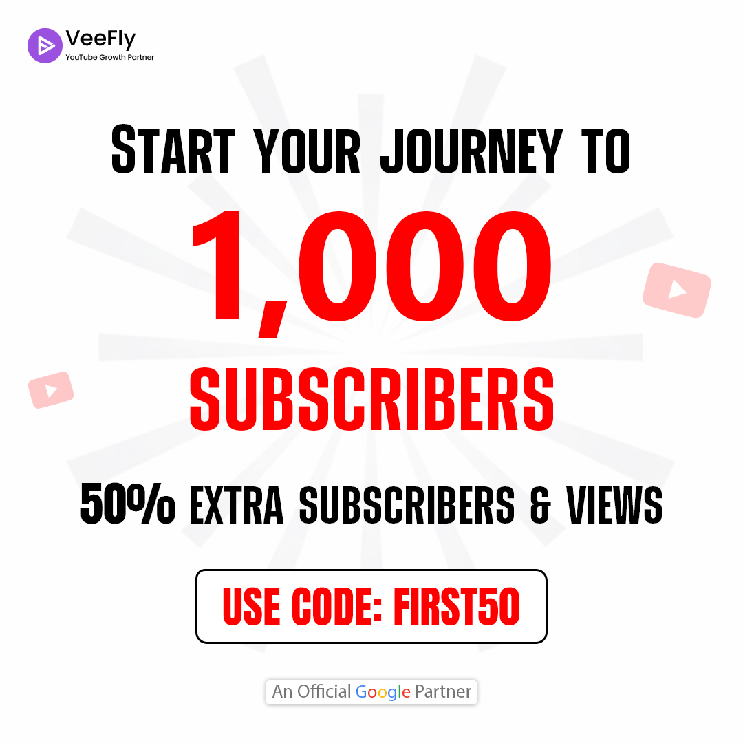 VeeFly Facebook ad: Get 50% Extra Views & Subs