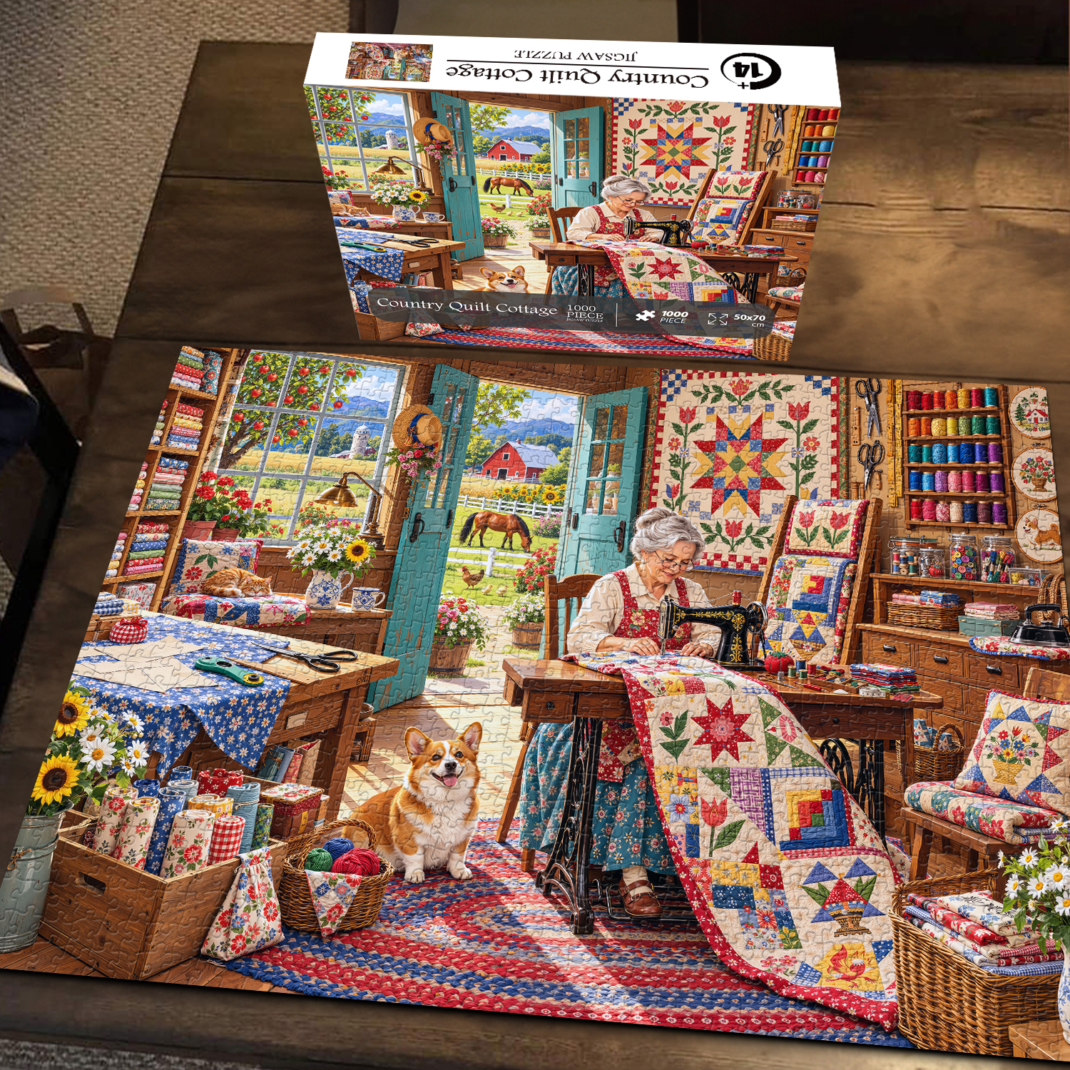 Bboldin Facebook ad: Country Quilt Cottage Jigsaw Puzzle 1000 Pieces