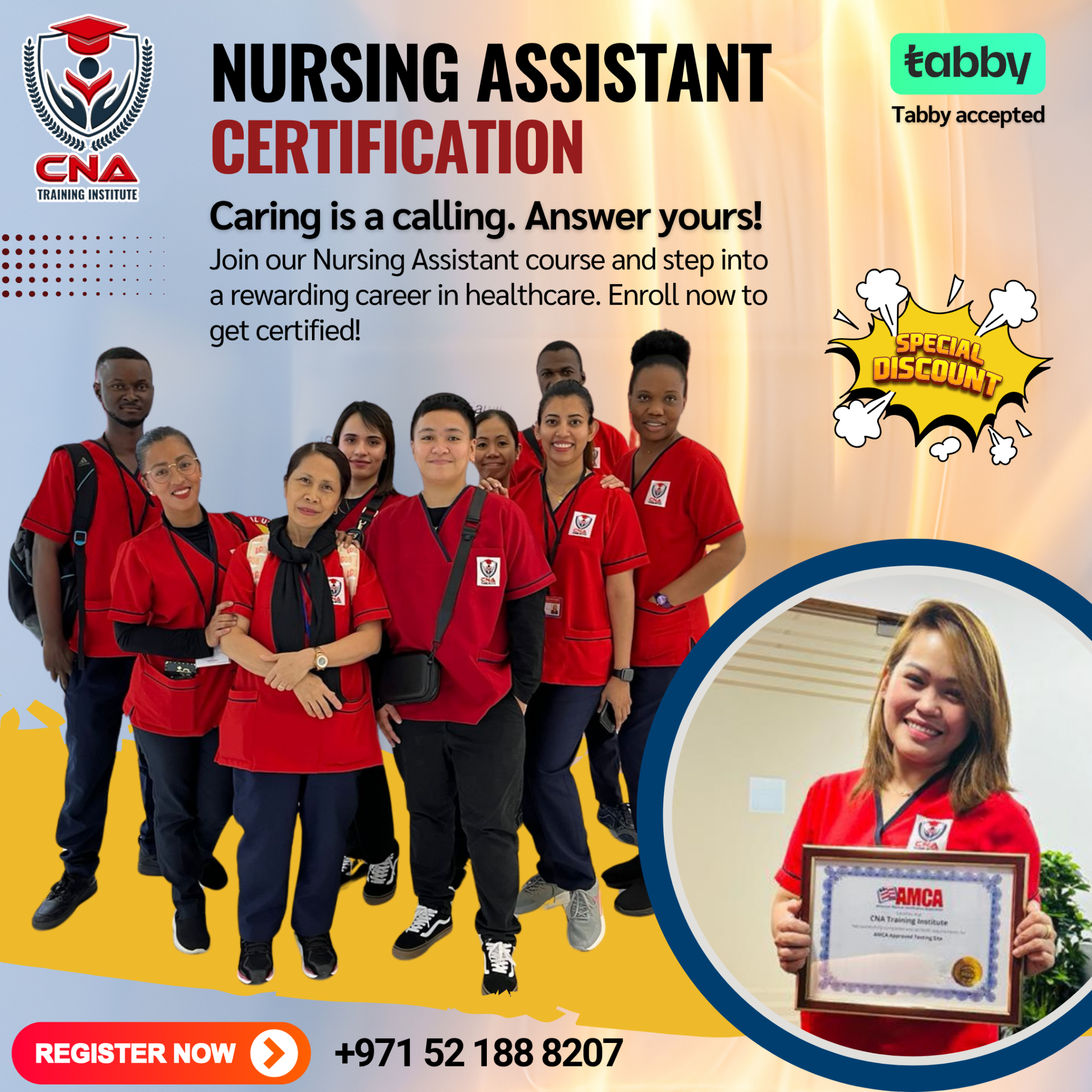 CNA Training Institute Facebook ad: Bcome a Certified Nursing Assistant