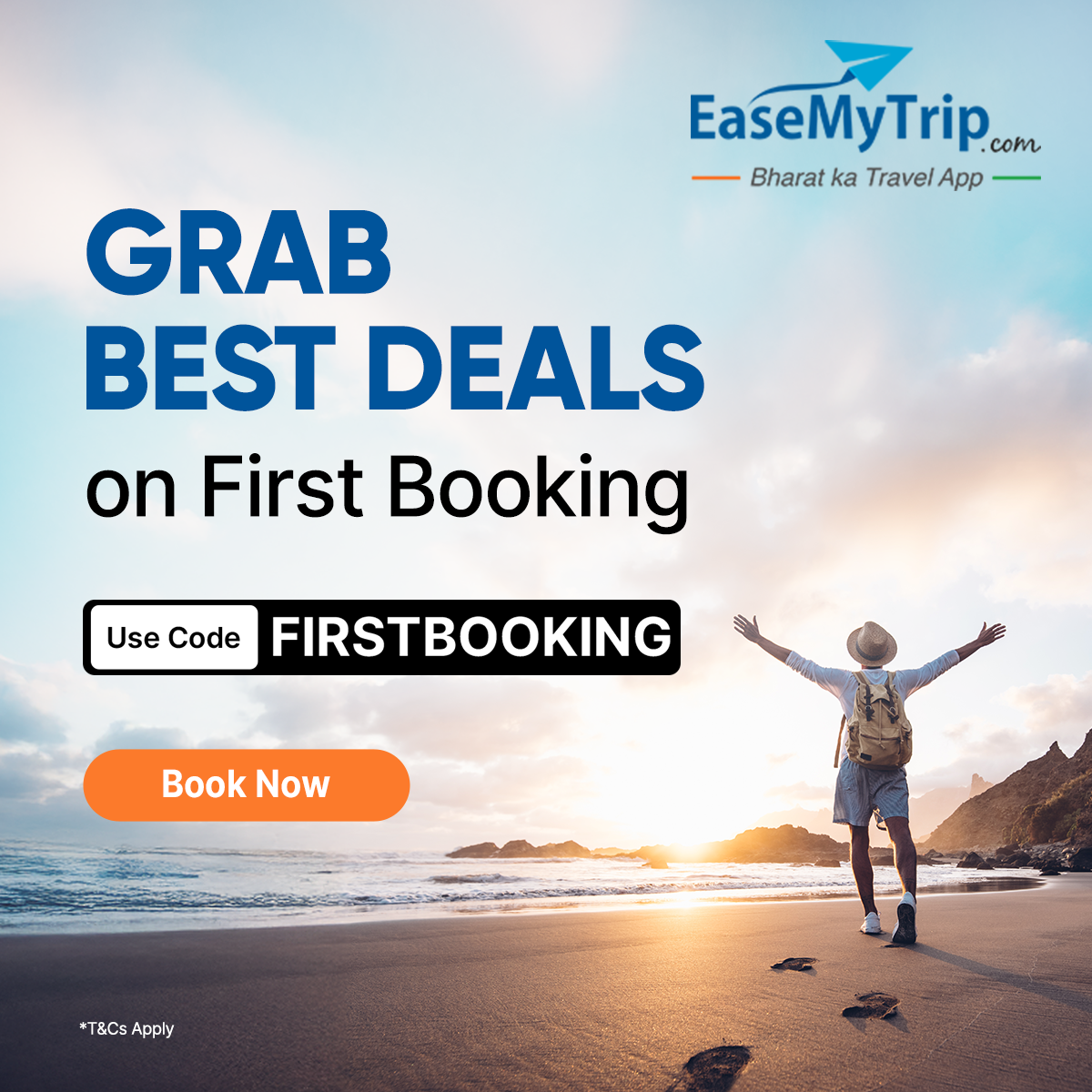 EaseMyTrip.com Facebook ad: First booking = Extra savings!