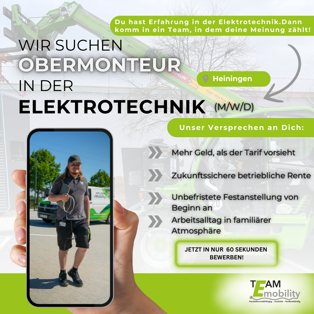 Team-emobility Facebook ad: Obermonteur (m/w/d) für Ladestationen gesucht!