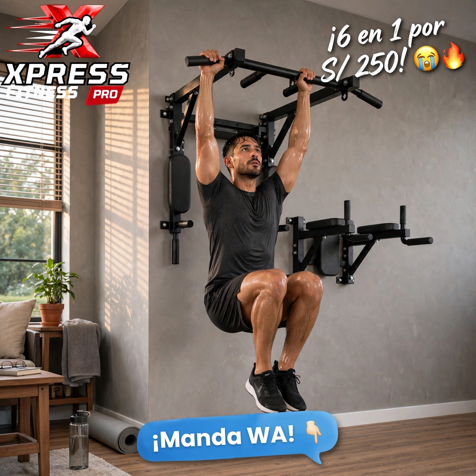 Xpress Fitness Pro Facebook ad: 6 EJERCICIOS. 1 SOLA BARRA.