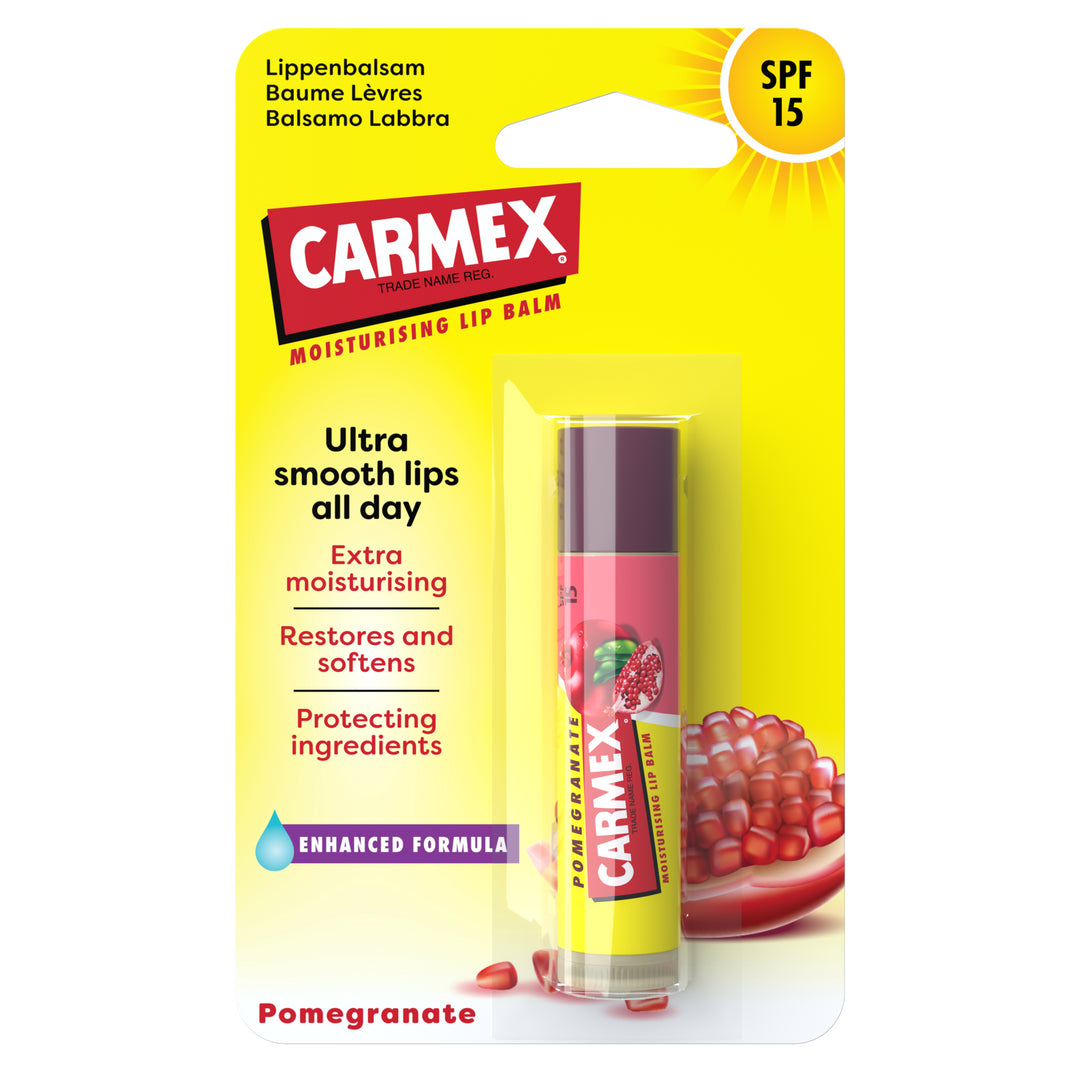 Carmex Schweiz Facebook ad: Beruhigt. Schützt. Spendet Feuchtigkeit
