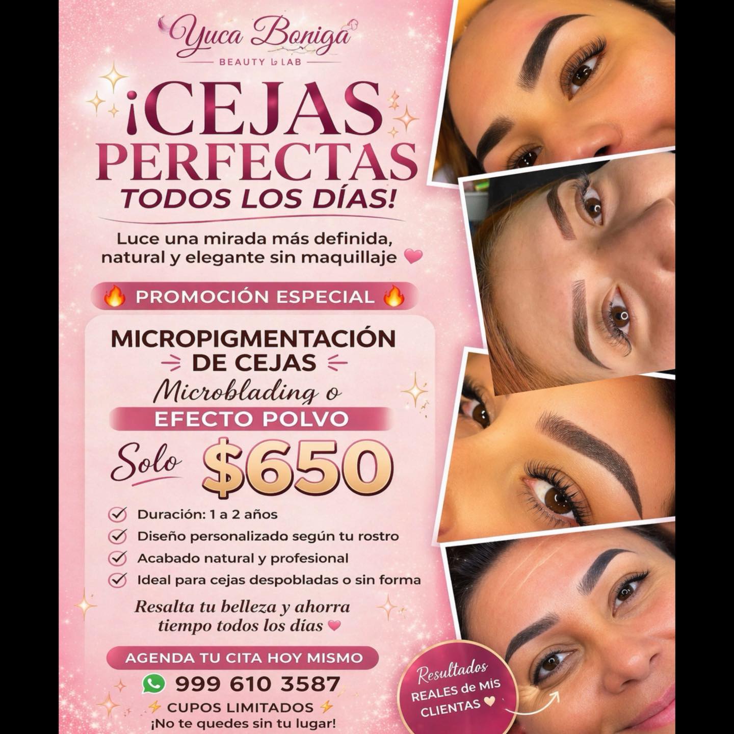 Yuca Bonita Beauty Lab Facebook ad: Realza tu mirada con cejas perfectas.