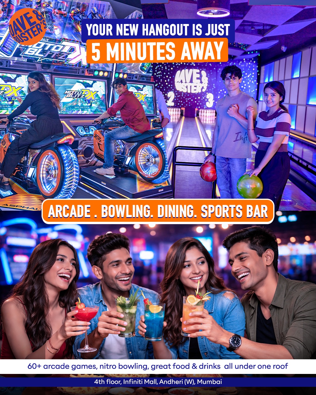 Dave & Buster's India Facebook ad: Your next hangout is closer than you think!
