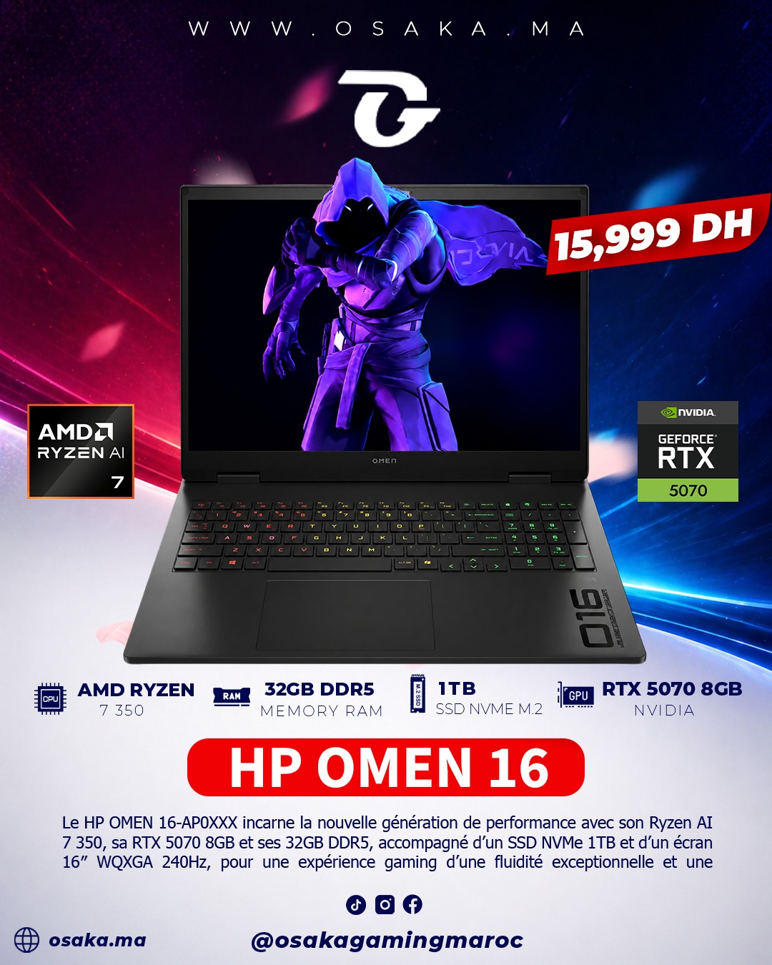 Osaka Gaming Maroc Facebook ad: Le HP OMEN 16-AP0XXX représente la nouvelle génération…
