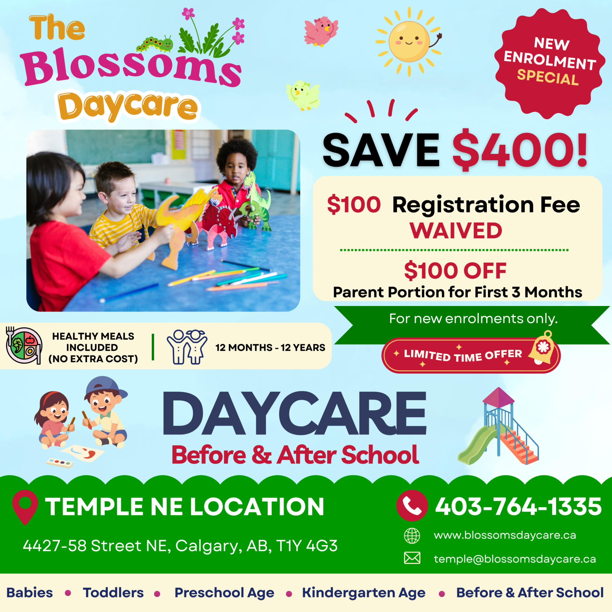 The Blossoms Daycare Facebook ad: Save $400 at Our Temple Location