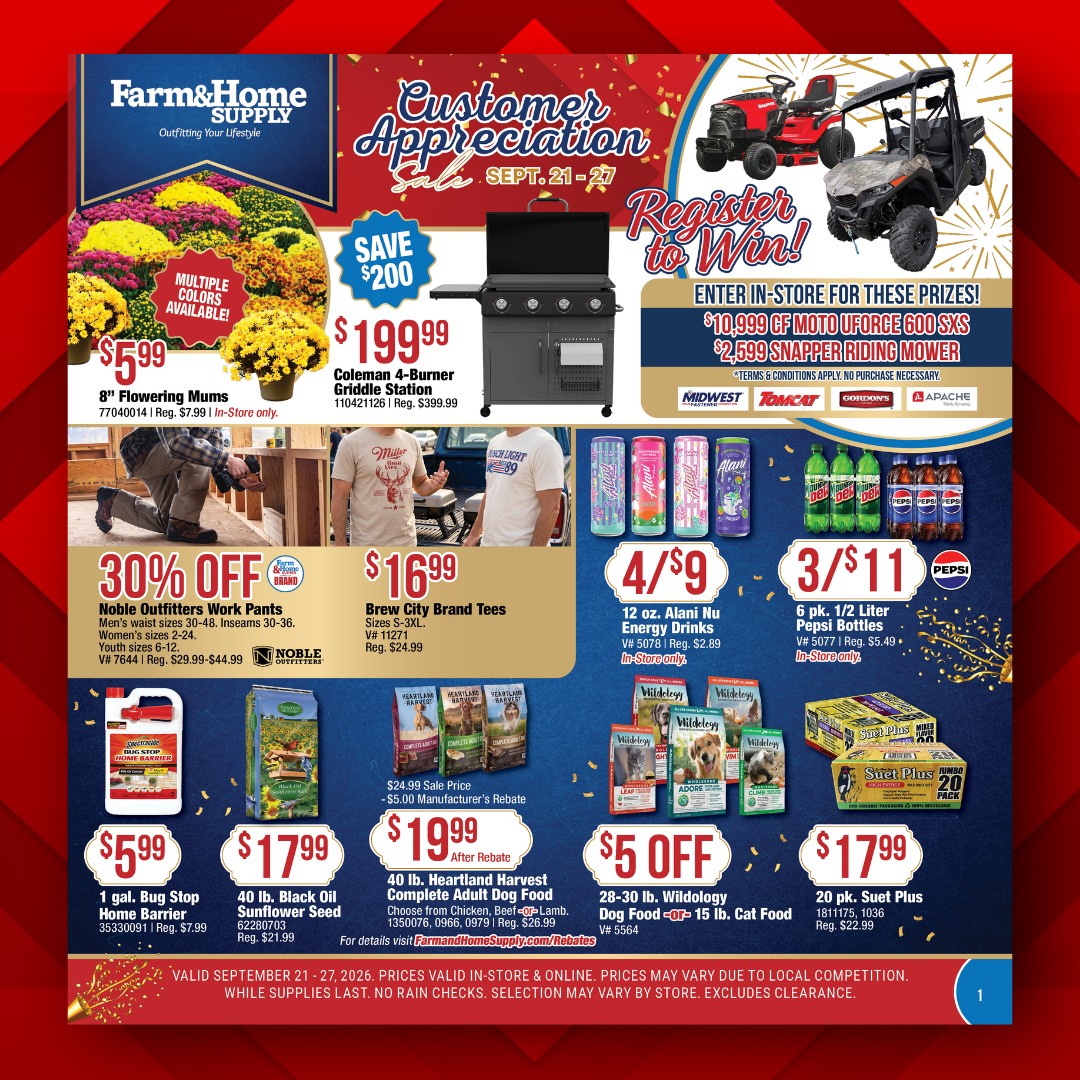 Farm and Home Supply Facebook ad: Our Customer Appreciation Sale starts today!