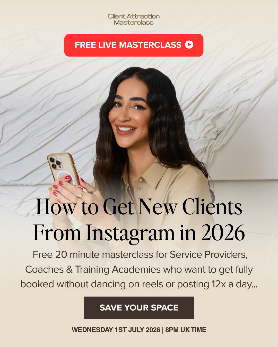 Anna Khanna LTD Facebook ad: Free Instagram Training to Get You Fully Booked in 2026…