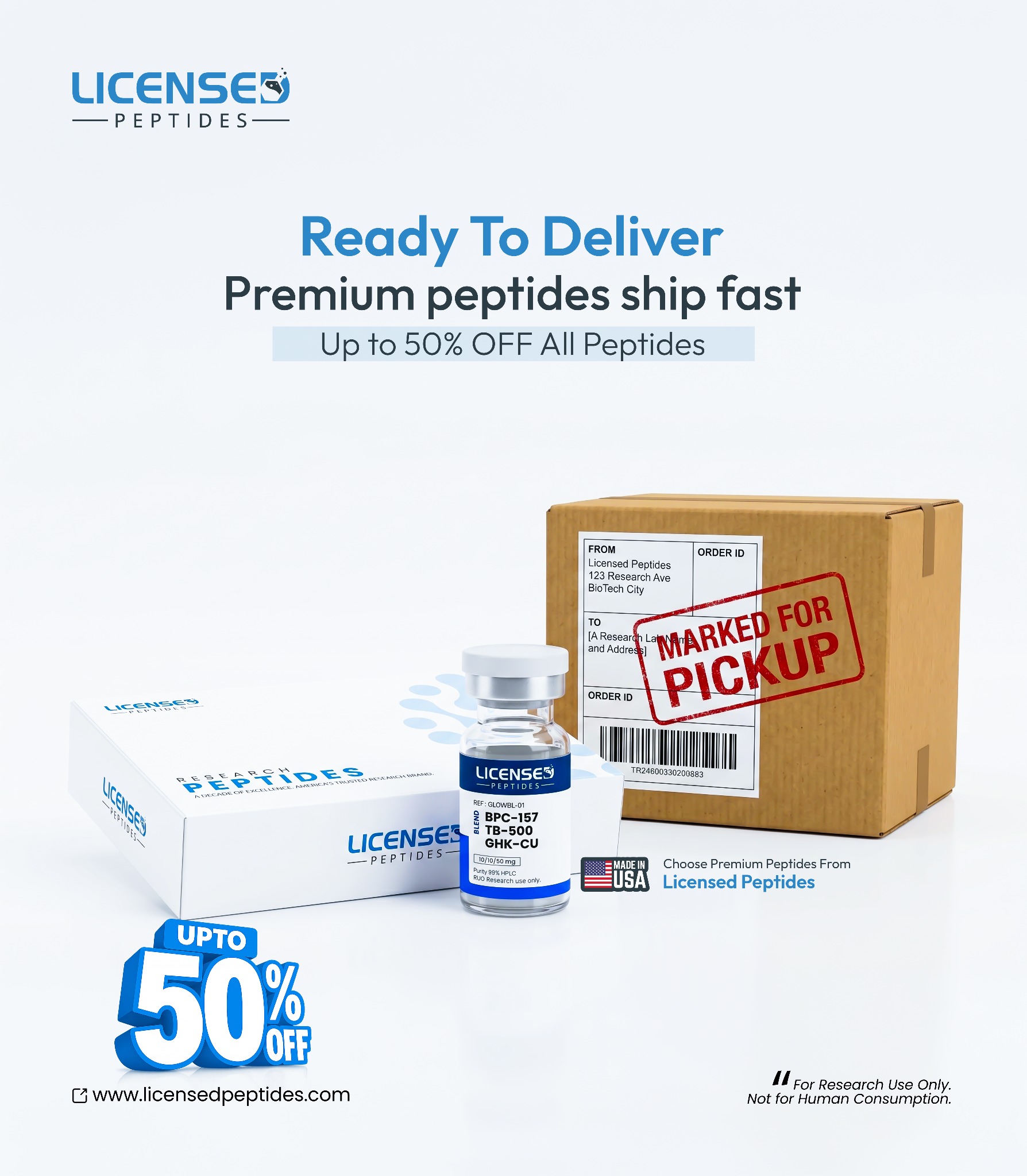 LicensedPeptides.com Facebook ad