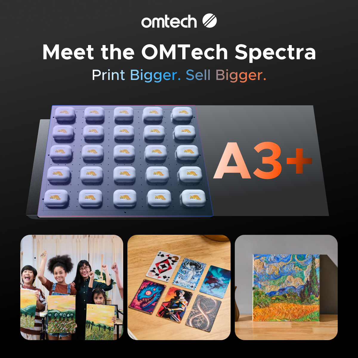 OMTech Facebook ad: OMTech Spectra A3+ Dual-Head UV Printer