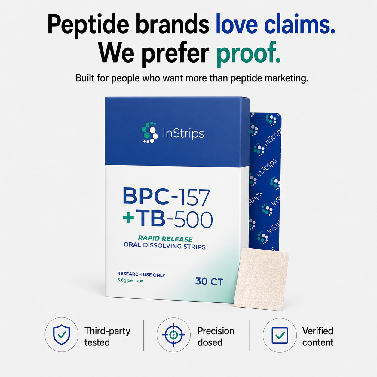 InStrips Facebook ad: Proof First. Hype Last.