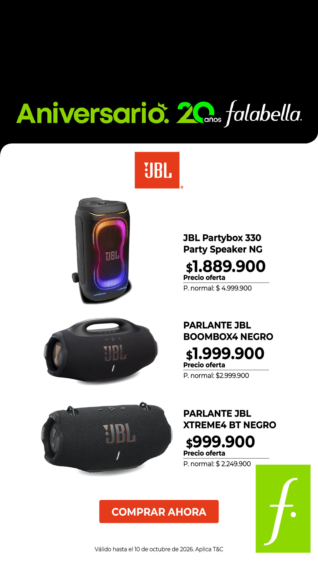 Falabella Colombia Facebook ad: ¡El Aniversario Falabella suena mejor con JBL!