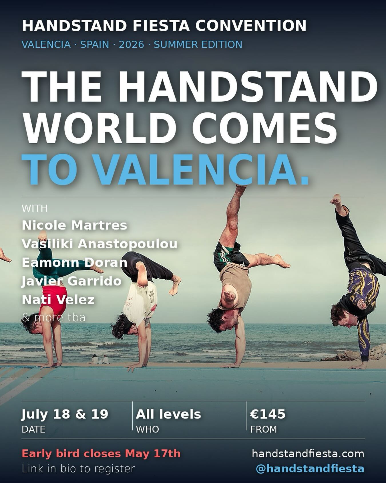 handstandfiesta Facebook ad: The handstand world comes to Valencia this July.